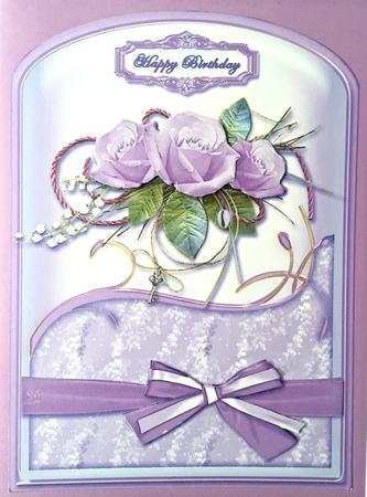 Lilac Rose Spray Round Top Card Front by Elena Pavlova