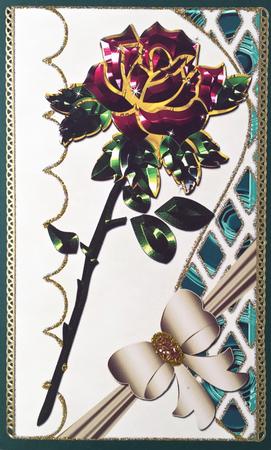 Metallic Rose on Wavy Layer & Trellis Background 4 by Elena Pavlova