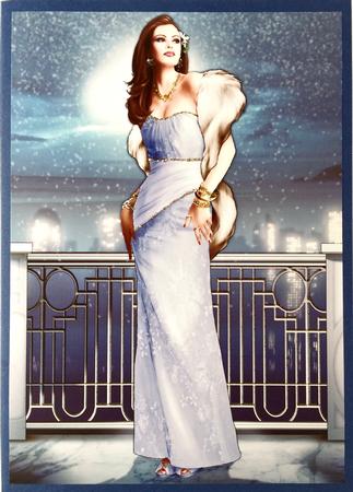 Art Deco Lady Pearl Christmas (lilac) A4 by Elena Pavlova