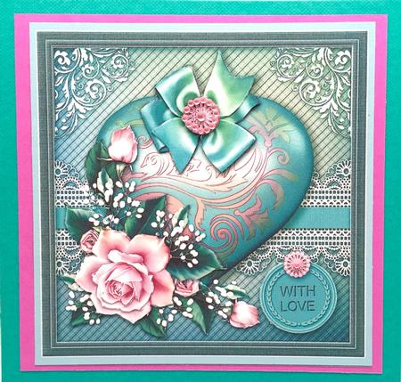 Heart with Pink Roses 8in x 8in Decoupage Mini Kit by Elena Pavlova