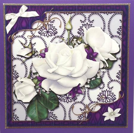 White Rose Spray in Violet Frame Card Front by Elena Pavlova