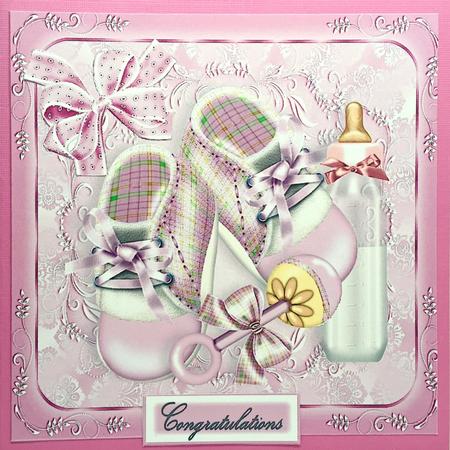 Baby Girl Boots,bottle & Rattle 8x8 by Elena Pavlova