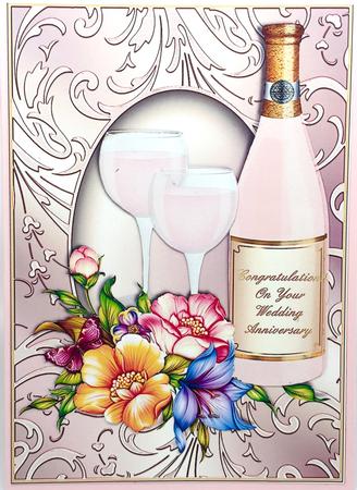 Pink Champagne Wedding Anniversary Card Front by Elena Pavlova