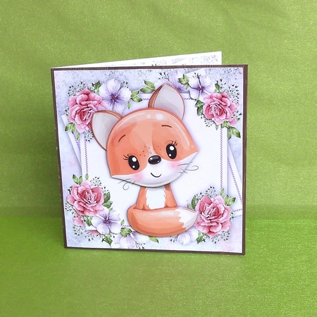 Beautiful Painted Effect Fox With Pink Flowers 8x8 Mini Kit by Elisabeth Le Clainche