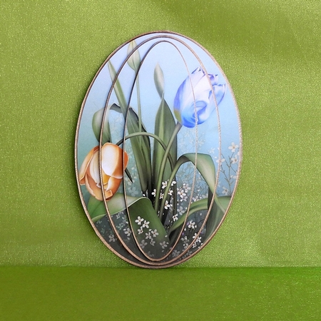 Elongated Oval Stacker - Blue & Yellow Tulips by Elisabeth Le Clainche