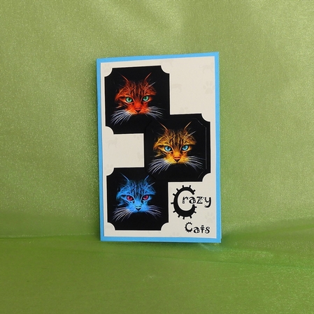 Crazy Cats 1, 7.5 x 5 inch card, layers and toppers, yellow by Elisabeth Le Clainche