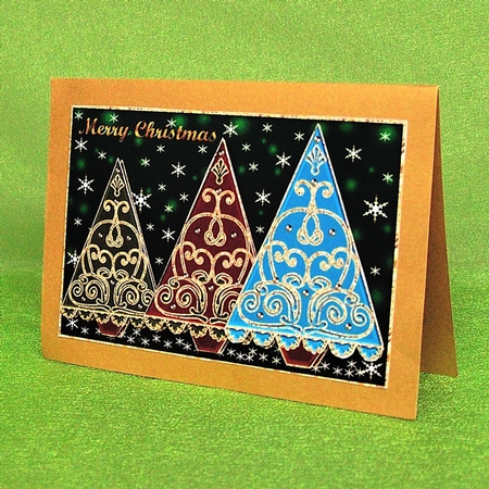 Three Christmas Trees Card Topper 2 by Elisabeth Le Clainche