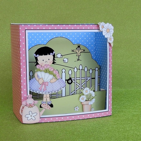 3D Cute Girlz Diorama Shadow Box Card Mini Kit  - Suzi has a Bunch of Pretty Flowers by Elisabeth Le Clainche