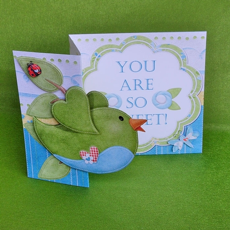 You Are So Tweet! No Holes Fold Back Card Green Bird by Elisabeth Le Clainche