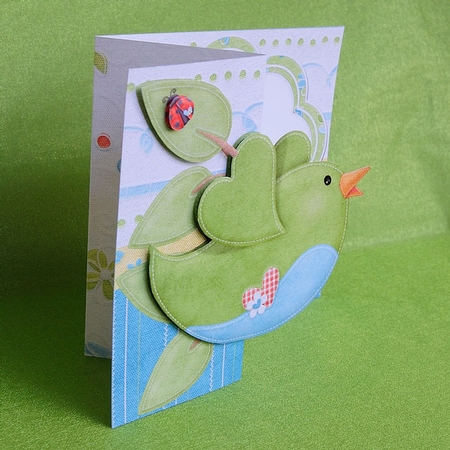 You Are So Tweet! No Holes Fold Back Card Green Bird by Elisabeth Le Clainche