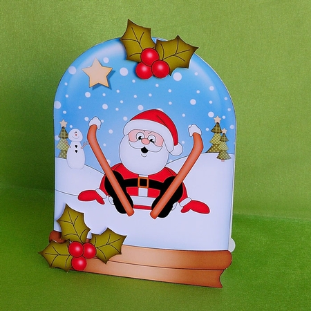 3D Shaped Christmas Snow Globe Card Kit - Oops Santa is Skiing! by Elisabeth Le Clainche