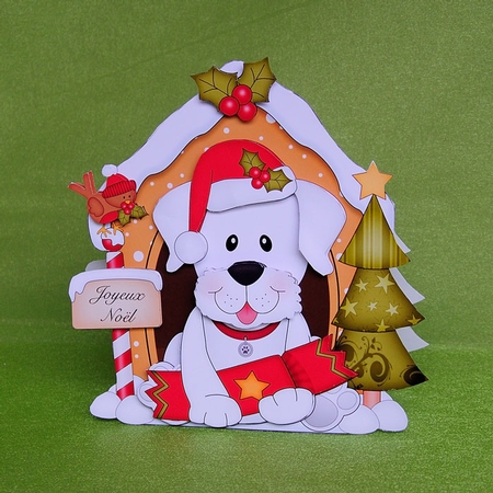 3D Shaped Christmas Kennel Card Kit - Little White Labrador Dog by Elisabeth Le Clainche