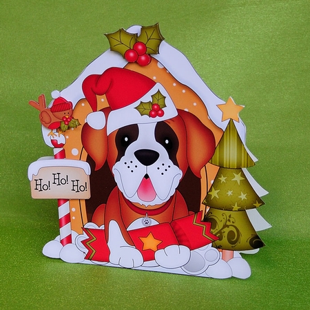 3D Shaped Christmas Kennel Card Kit - Little St Bernard Dog by Elisabeth Le Clainche