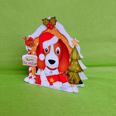 3D Shaped Christmas Kennel Card Kit - Little Springer Spaniel Dog by Elisabeth Le Clainche