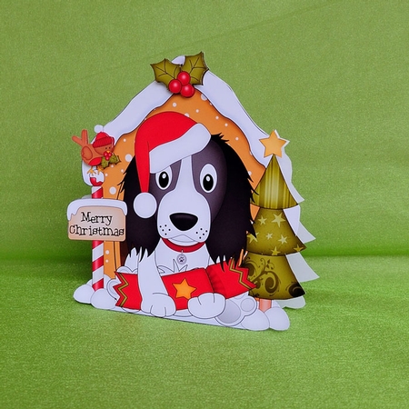 3D Shaped Christmas Kennel Card Kit - Little Springer Spaniel Dog by Elisabeth Le Clainche