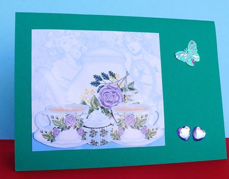 Birthday Card Front with Tea and Cupcake by Elisabeth Le Clainche