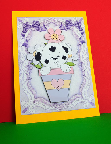 Cute Little Puppy in Flower Pot A4 by Elisabeth Le Clainche