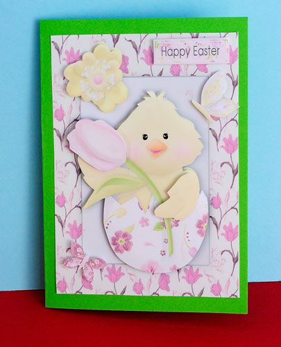 Little Easter Chick in Egg, in Flower Frame by Elisabeth Le Clainche