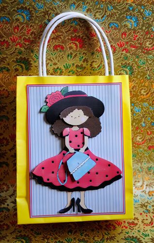 Red Dress Fancy Girl Topper and Decoupage by Elisabeth Le Clainche