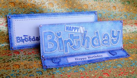 Large Dl Denim Birthday Easel Card Kit N Envelope by Elisabeth Le Clainche