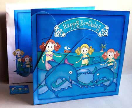 8 x 8 Birthday Mermaids and Dolphins Fan Pyramage Kit by Elisabeth Le Clainche