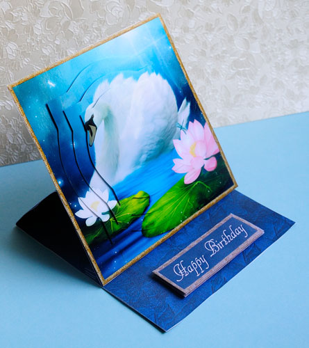 Moonlit Swan and Water Lily Easel Base by Elisabeth Le Clainche