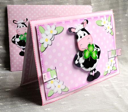 3D Milly Moo's Good Luck Clover Animated Moveable Decoupage by Elisabeth Le Clainche