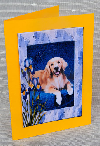 Tan Dog with Irises by Elisabeth Le Clainche