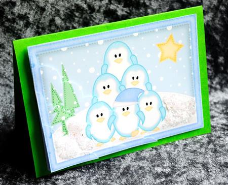 A5 Xmas Penguins Scallop Corner Side Stacker by Elisabeth Le Clainche