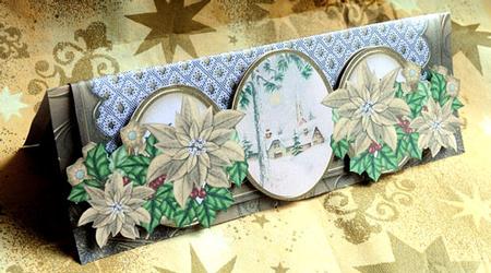 Gold Poinsettia Winter Pub Large Dl Decoupage Card Kit by Elisabeth Le Clainche
