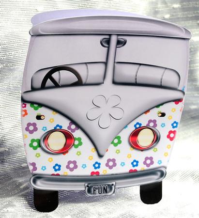 Flower Power Vw Van Shaped Card by Elisabeth Le Clainche