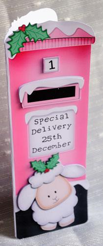 Xmas Cute Lamb Postbox Shaped Card N 3D Decoupage by Elisabeth Le Clainche