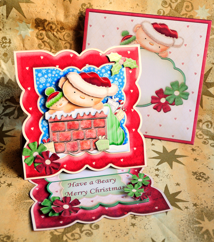 Christmas Easel Card Kit Bears in Chimney by Elisabeth Le Clainche