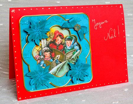 Carol Singers Teal Christmas Fancy 8in Decoupage Cf Kit by Elisabeth Le Clainche