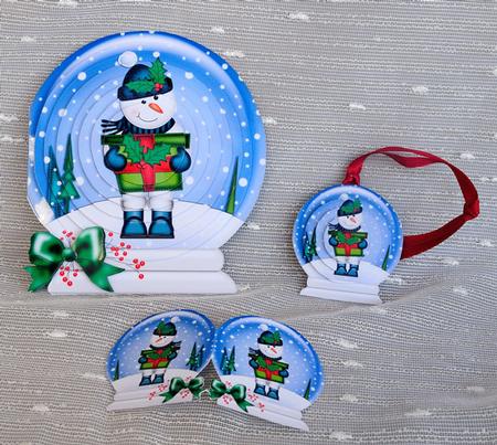 3D Xmas Snowman Snowglobe Circle Pyramage Card Kit by Elisabeth Le Clainche
