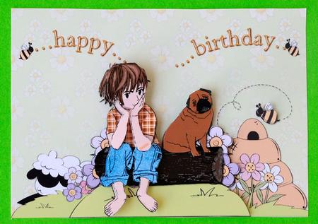 Country Boy and His Dog Card Front and Decoupage by Elisabeth Le Clainche