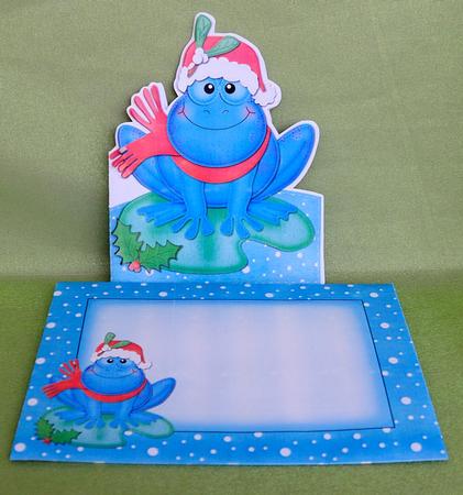 Xmas Freddy Frog Shaped Card with Decoupage by Elisabeth Le Clainche