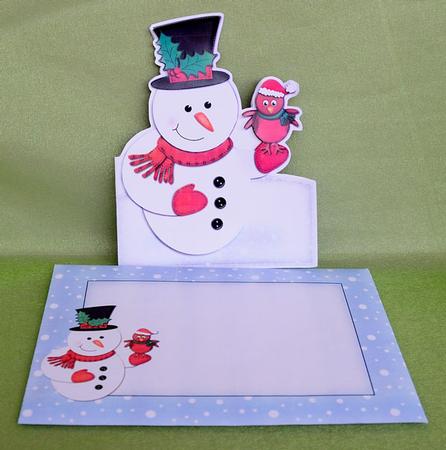 3D Xmas Snowman Shaped Card with Decoupage by Elisabeth Le Clainche