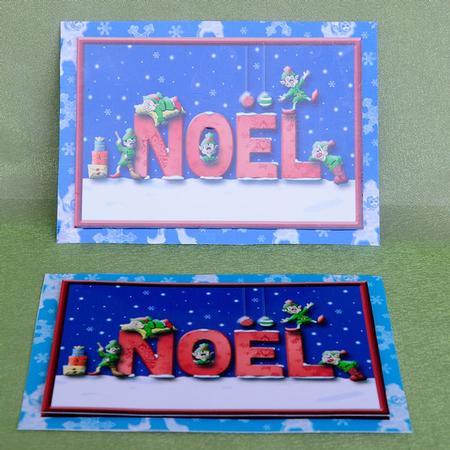 Christmas Elves (blue) - 2 A5 Card Fronts by Elisabeth Le Clainche