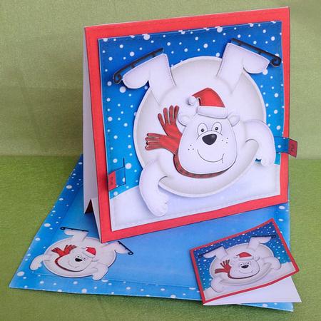 3D Oops Polar Bear Xmas Animated Moveable Snowball Card Kit by Elisabeth Le Clainche