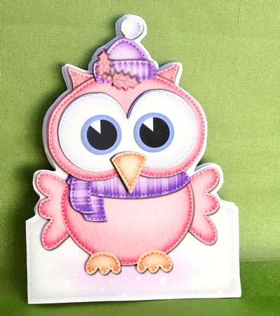 3D Xmas Little Hoot Owl Shaped Card with Decoupage by Elisabeth Le Clainche