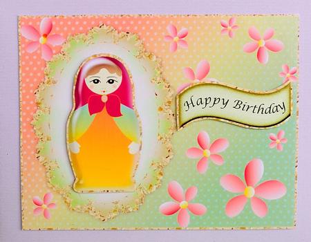 Russian Matryoshka Birthday Card Front 2 by Elisabeth Le Clainche