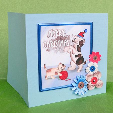 Dog & Cat Playing Christmas Optional Extras - Red & Blue by Elisabeth Le Clainche
