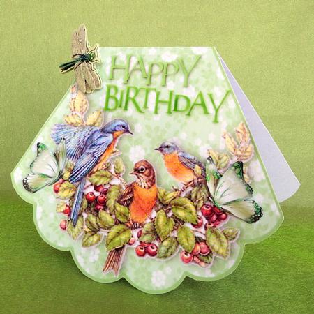 Painted Birds on a Branch with Butterflies Rocker Card by Elisabeth Le Clainche