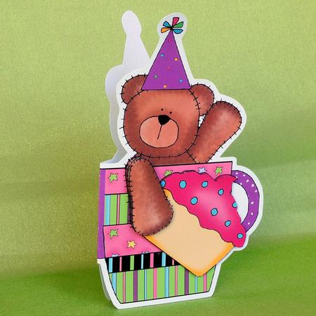 Birthday Bear and Cupcake - Shaped Card by Elisabeth Le Clainche