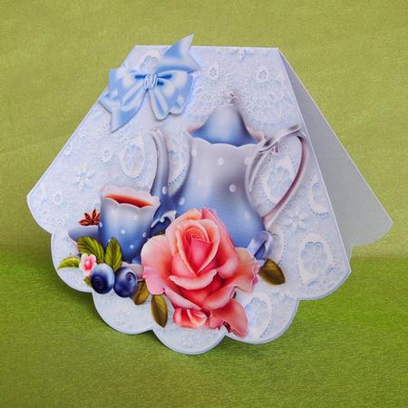 Teatime with Roses on Blue Lace Rocker Card by Elisabeth Le Clainche