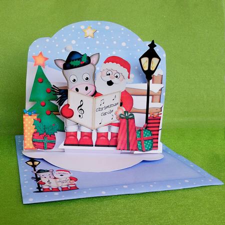 3D Pop Up Front Xmas Singing Santa & Gigi Card Kit by Elisabeth Le Clainche