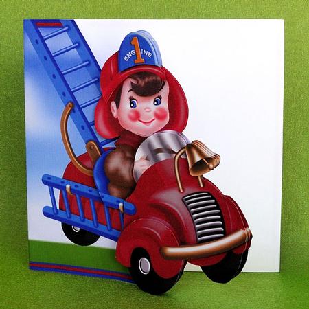 Little Fireman Over the Edge Shaped Card by Elisabeth Le Clainche