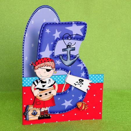 3D 5th Birthday Pirate Shaped Front Card with Decoupage by Elisabeth Le Clainche