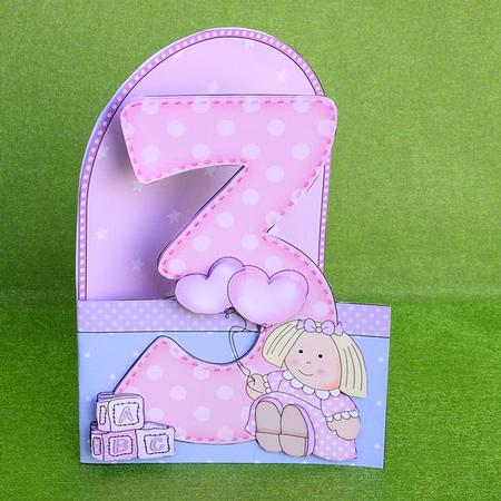 3D 3rd Birthday Doll Shaped Front Card with Decoupage by Elisabeth Le Clainche